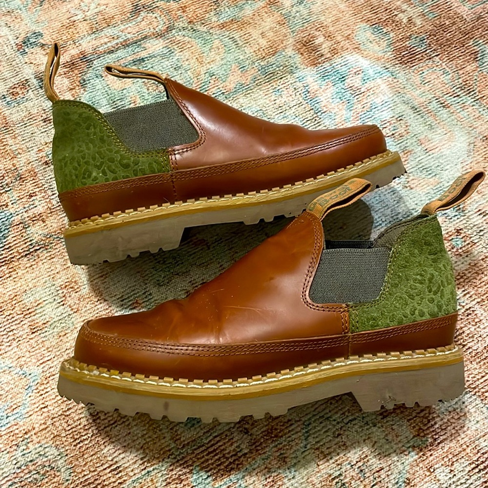 Georgia boot brown leather green suede cheetah print oil and slip resistant